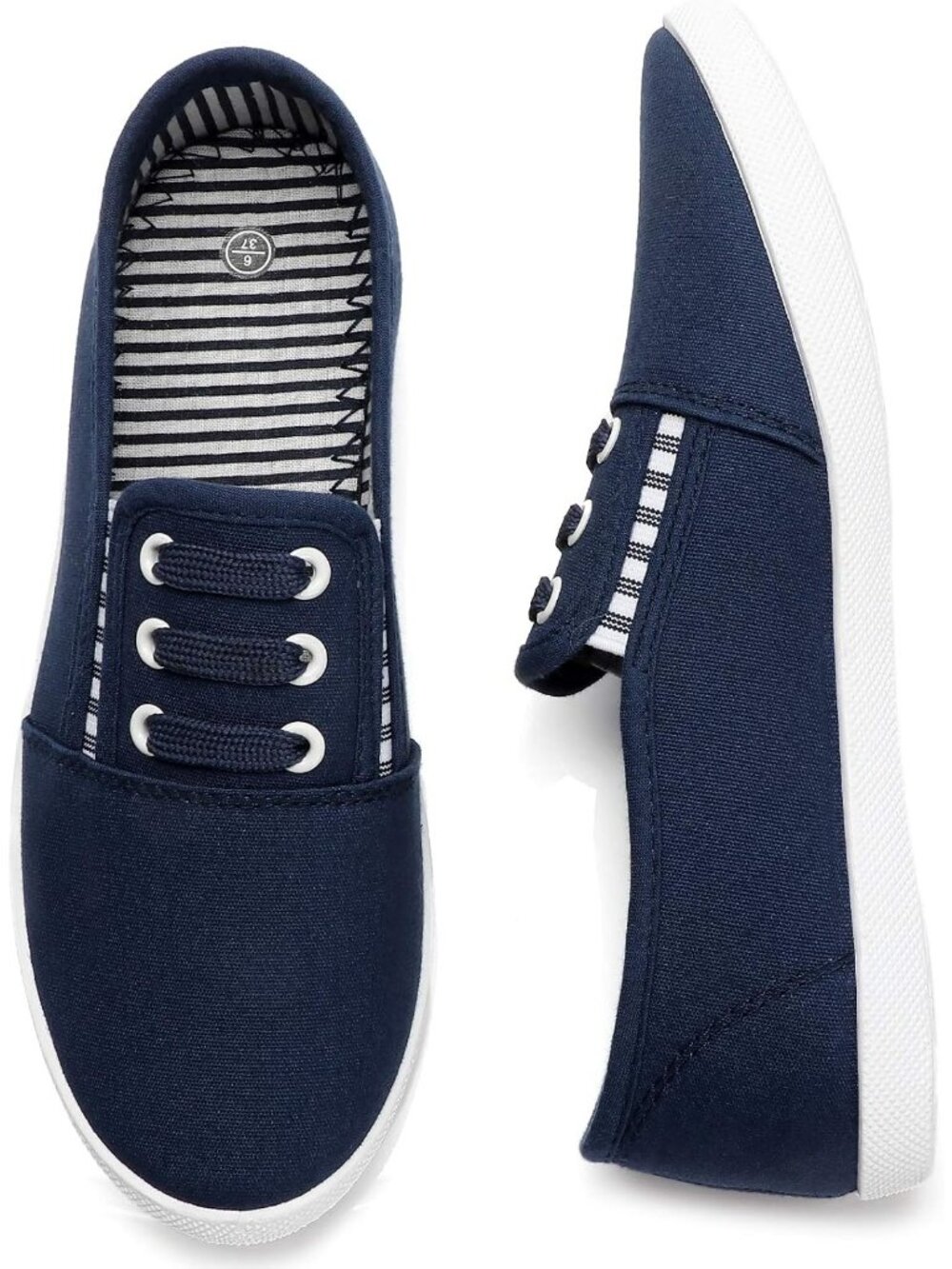 Womens Navy Canvas Slip On Shoes Sneakers Fashion Comfortable Elastic Sneakers